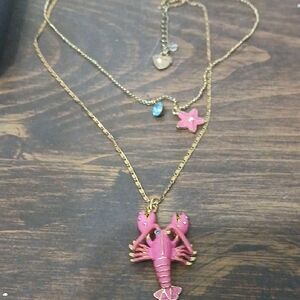 Betsey Johnson Pink Lobster Necklace with Gold Chain